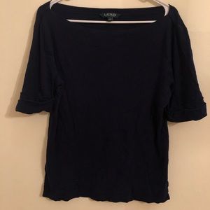 Blue boat neck knit business casual top